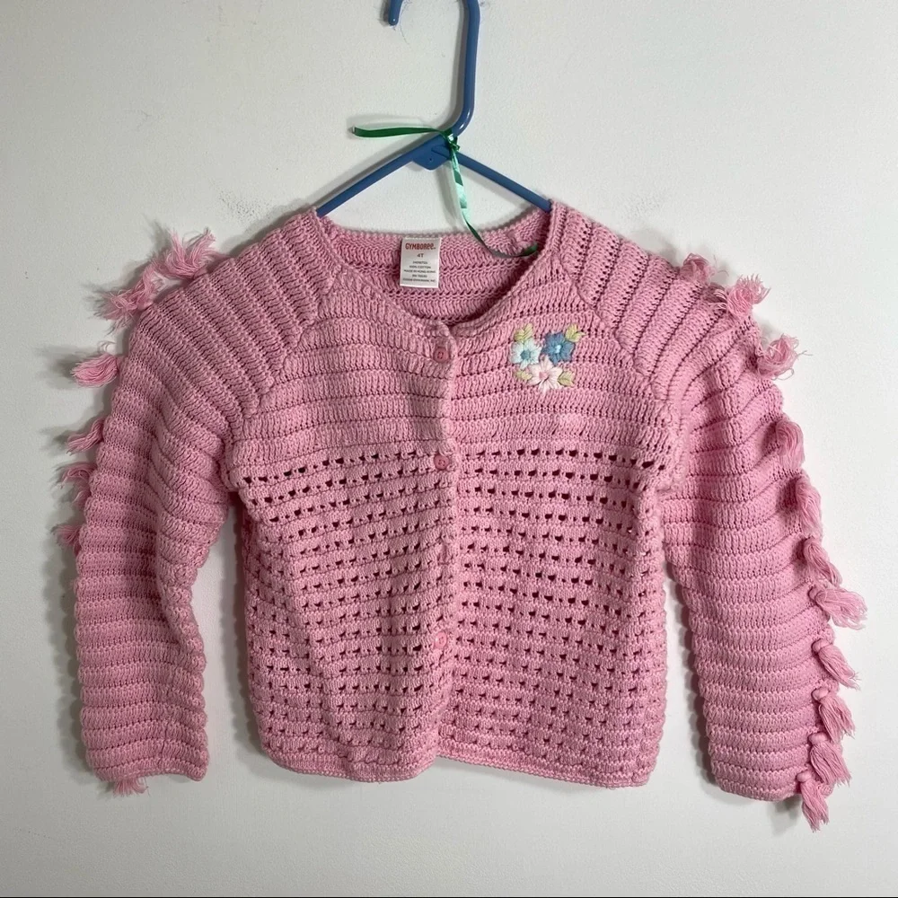 Gymboree Knit Cardigan Poncho Embroidered Flower 4T Girls Toddler Pink